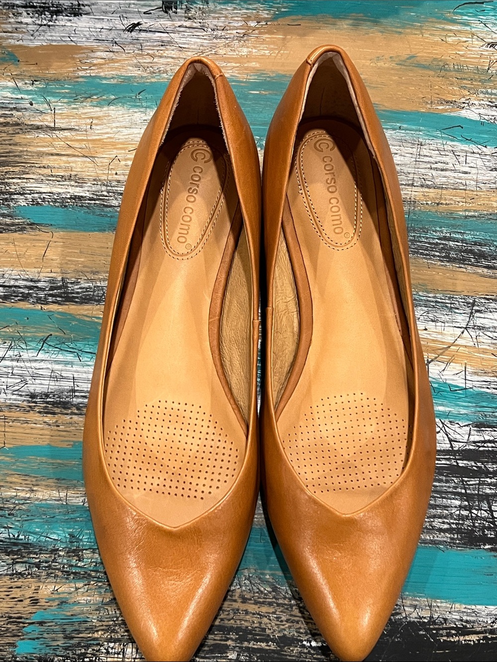 Corso Como Tan Leather Pointed Ballet Flats